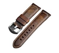 YGUK0J Hand-Made Leather Watchband Suitable Compatible With PAM111 441 Oil Wax Leather 20 22 24 26MM Male Strap(Silver buckle,20mm)