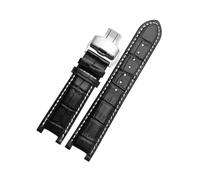 YGUK0J Notched Leather Watch Strap 20 * 11mm 22 * 13mm Compatible With GC Guess Passa Genuine Lleathe Waterproof Watch Chain Men Women(Black-white-silver,20x11mm)
