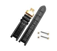 YGUK0J Notched Leather Watch Strap 20 * 11mm 22 * 13mm Compatible With GC Guess Passa Genuine Lleathe Waterproof Watch Chain Men Women(Black-white-gold,20x11mm)