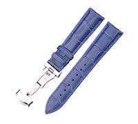 YGUK0J Soft Cowhide Strap With Butterfly Buckle, 18mm, 20mm, 22mm, 24mm, 5 Colors Available, Interchangeable Watch Strap(Blue,18mm)