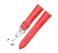 YGUK0J Soft Cowhide Strap With Butterfly Buckle, 18mm, 20mm, 22mm, 24mm, 5 Colors Available, Interchangeable Watch Strap(Red,18mm)
