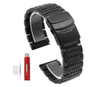 YGUK0J Solid Stainless Steel Straps Diving Mesh Watch Band Deployment Buckle Brushed Polished Business 18 20 22 24mm Bracelet(Black,24mm)