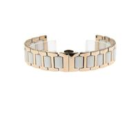 YGUKOJ 12 14 16 18 20 22mm Women's Men's Ceramic Watch Strap Soft Smooth Fill Multi WatchBand Stainless Steel Common Bracelets(Rose Gold-White,15mm)
