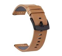 YGUKOJ Genuine Leather Watchbands 18 20 22 24mm Compatible With Samsung Watch 46mm 44mm 42mm 40mm Strap Compatible With Huawei Watch For Moto360 II(Black- lightbrown)