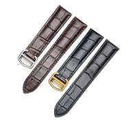 YGUKOJ Watchband Genuine Leather Watch Band Strap Gold Silver deployment Buckle Clasp 20mm 22mm 23mm 24mm 25mm Compatible with Cartier watchband(Black silver,20mm)