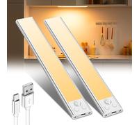 YGVQN LED Cupboard Light - 6500K Super Bright 3 Colours & 3 Brightness, Motion Sensor, USB Rechargeable 1500mAh, Wireless Cabinet Lamp for Kitchen, Dressing Room, Shelves (2 Pack)