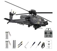 YGWXYYZJ C170 AH-64D RC Helicopter, 1/48 Scale 2.4G 6CH Flybarless Remote Control Helicopter with Optical Flow Positioning TOF Altitude Hold RC Aircraf for Adults Outdoor 2 Battery - RTF(Gray)
