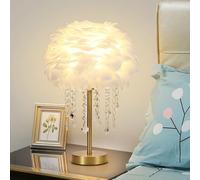 YGWXYYZJ Feather Lamp Enchanting With 3-Color Temperatures Dimmable Crystal Table Lamp Cute Princess Desk Light Small LED Bedside Lamp for Wedding Gift(White)
