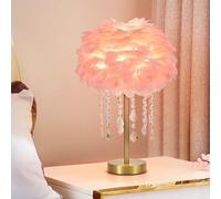 YGWXYYZJ Feather Table Lamp with Unique crystal - 3-Color Temperature Light, Desk Night Light With Plug-in Wire Perfect for Girls' Bedroom Bedside Wedding Gift(Pink)