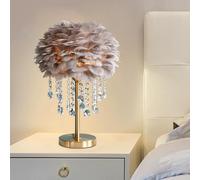 YGWXYYZJ Feather Table Lamp with Unique crystal - 3-Color Temperature Light, Desk Night Light With Plug-in Wire Perfect for Girls' Bedroom Bedside Wedding Gift(Gray)