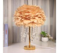 YGWXYYZJ Feather Table Lamp with Unique crystal - 3-Color Temperature Light, Desk Night Light With Plug-in Wire Perfect for Girls' Bedroom Bedside Wedding Gift(Champagne color)