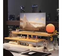 YGYQZ Wood Adjustable Monitor Riser for Desk, 2 Tier Dual Monitor Stand with Acrylic Legs Office Desk Shelf Organizer for Laptop, PC, Printer, Computer (wood-wavy)