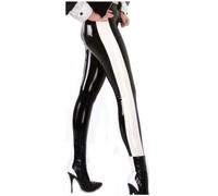 YGZHANYUANOKU Black and White Latex Leggings with Trims at Two Sides Rubber Pants Trousers Bottoms Customize,Black and White,M