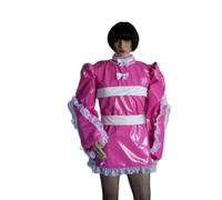 YGZHANYUANOKU Middle Collar Bubble Sleeve Maid DressWhite and Pink Sissy PVC Fluffy Gothic Ruffle Customization,Men Pink,S