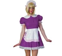 YGZHANYUANOKU PVC Peter Pan Collar Lace Trims Puff Sleeve Pleated Mini Dress Maid Cosplay Costume With Apron Set Customizable ,Fuchsia,XL
