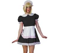 YGZHANYUANOKU PVC Peter Pan Collar Lace Trims Puff Sleeve Pleated Mini Dress Maid Cosplay Costume With Apron Set Customizable ,black,6XL