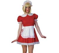 YGZHANYUANOKU PVC Peter Pan Collar Lace Trims Puff Sleeve Pleated Mini Dress Maid Cosplay Costume With Apron Set Customizable ,Red,6XL