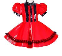 YGZHANYUANOKU PVC Short Puff Sleeve Lolita Dress Sissy Maid Uniform Cosplay Costume Lace Dresses Customizable,Red,XXL