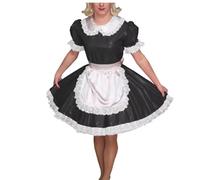YGZHANYUANOKU Sissy Lolita Cross-Dresser Pleated Maid Dress Sets Party Cosplay Wetlook Costume Customizable,Black,S