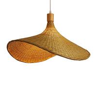 YGZPALH Bamboo Pendant Light Hat Shape Lamp Shade Boho Natural Wicker Woven Hanging Lamp Lighting Fixture Japanese Style Hand-Woven Ceiling Pendant Light for Foyer, Kitchen Dining Room