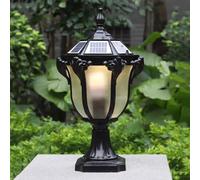 YGZPALH Outdoor Solar Column Lights Modern Post Caps Light Cast Aluminum Waterproof Landscape Light LED Vintage Street Lights Hardwired Lantern with Glass for Garden, Lawn, Pathway, Driveway, Black