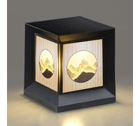 YGZPALH Solar Square Pillar Lights Outdoor with Glass Column Lights 9W Solar Panel, IP54 Waterproof, Dusk Dawn for Yard Patio Garden Vintage Pillar Lights External Landscape Street Lighting Fixtures