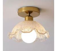 YGZPALH Vintage Ceiling Light Fixture - Plastic Lamp Shade Dining Room Semi-Flush Mount Ceiling Lamp Mid Century Modern Ceiling Light Gold Metal Base for Restaurant Cafe Loft Bedroom Hallway 8.6inch