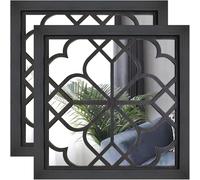 YGZTOBF Wall-mounted Mirrors, 2Pcs Square Rustic Farmhouse Wall Decor Mirrors 30x30cm for Living Room, Hallway, Entryway, Garden, Outdoor Black