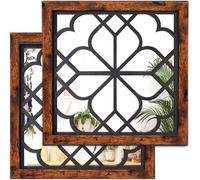 YGZTOBF Wall-mounted Mirrors, 2Pcs Square Rustic Farmhouse Wall Decor Mirrors 30x30cm for Living Room, Hallway, Entryway, Garden, Outdoor Brown