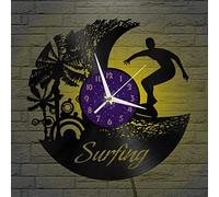 YH Surfing Vinyl Wall Clock, Vinyl Record Clock Wall Art Silent & Non-ticking(12 inchs P with LED)