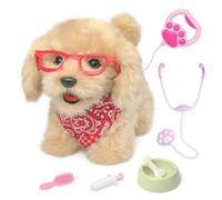YH YUHUNG Interactive Pet Care Playset, Golden Retriever Puppy with Walking, Barking, Feeding Functions, 8 Veterinary Accessories, 21.5 cm Plush Dog Toy