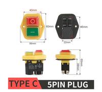 YH02-A 110V 8A / 220V 15A 4PIN 5PIN electromagnetic switch start button large panel machine tool equipment waterproof(Type C 5PIN Plug,220V)