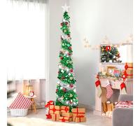 YHANEC 6ft Pop Up Christmas Tree, Slim Christmas Tree, Collapsible Artificial Pencil Xmas Tree with Star Ball and Stand, for Party Home Office Corner Decor(Greenish Silver)