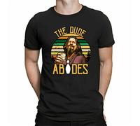 YHBCVSS Dude Funny Big Abides Cotton Vintage The Lebowski White Yellow Black Red Mens Women T Shirt 100% Cotton Black Men's The(Large)