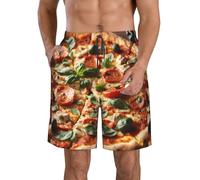 YHBLYKXP 3D Pizza Pepperoni print Men's Beach Shorts Elastic Waist Drawstring Lightweight Summer Casual Shorts with Pockets, White, Large