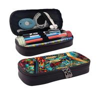 YHBLYKXP Art Guitar Pattern print Leather Flap Cosmetic Bag, Toiletry Organizer, Zipper Coin Purse, Cosmetic Case, Black, One Size