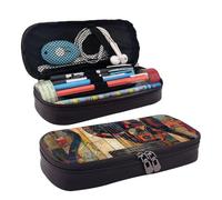 YHBLYKXP Art Guitar Pattern print Leather Flap Pencil Case,Toiletry Organizer,Zipper Coin Purse, Black