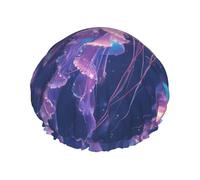 YHBLYKXP beautiful jellyfish print Adjustable double-layer shower cap, reusable women's spa salon shower cap