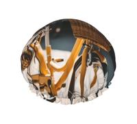 YHBLYKXP Bicycle Flower print Adjustable double-layer shower cap, reusable women's spa salon shower cap