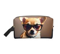YHBLYKXP Chihuahua Dog Glasses 1 print Large capacity travel grooming storage bag, portable makeup bag, daily storage bag