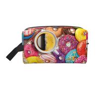 YHBLYKXP coffee and donuts print Large capacity travel grooming storage bag, portable makeup bag, daily storage bag