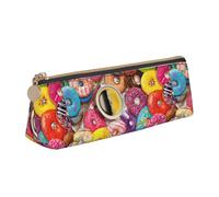 YHBLYKXP coffee and donuts print Triangle leather stationery storage bag, portable makeup bag, daily small item storage, White, One Size, Lightweight