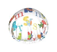 YHBLYKXP Colourful Animal Alphabet print Adjustable double-layer shower cap, reusable women's spa salon shower cap