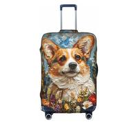 YHBLYKXP Corgi Floral Flowers Spring Garden print Luggage cover, suitcase protector, elasticated protective sleeve, fits 18-32 inch suitcases, White, XL