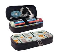 YHBLYKXP Cute Fox Bear Bird Tree print Leather Flap Cosmetic Bag, Toiletry Organizer, Zipper Coin Purse, Cosmetic Case, Black, Black, One Size