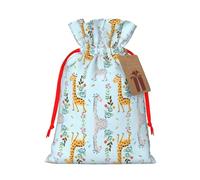 YHBLYKXP Cute Giraffe Flowers Drawstring Christmas bag, birthday Thanksgiving, anniversary and party present packaging