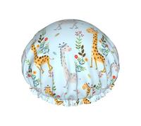 YHBLYKXP Cute Giraffe Flowers print Adjustable double-layer shower cap, reusable women's spa salon shower cap