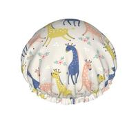 YHBLYKXP Cute giraffe print Adjustable double-layer shower cap, reusable women's spa salon shower cap