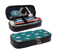YHBLYKXP Cute Swans print Leather Flap Pencil Case,Toiletry Organizer,Zipper Coin Purse, Black