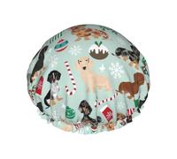 YHBLYKXP Dog Flora print Adjustable double-layer shower cap, reusable women's spa salon shower cap